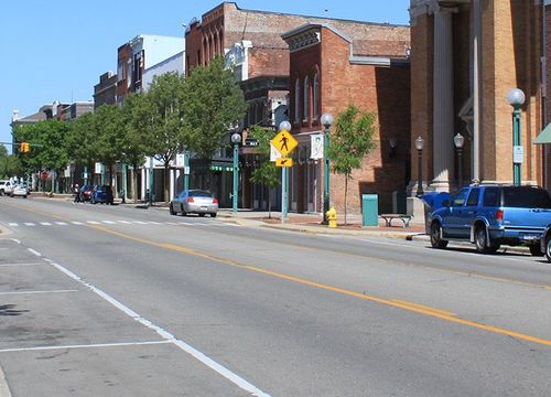 This is an image of a street in downtown Adrian, Michigan