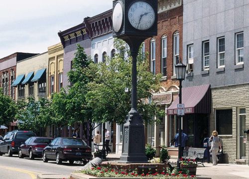 The image shows a street in downtown Northville, Michigan