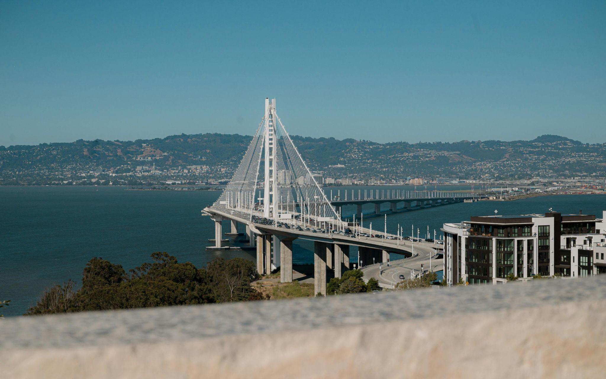 image shows the San Francisco-Oakland Bay Bridge