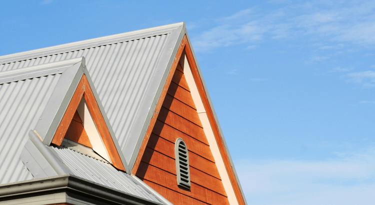 A red and gray pointed roof top