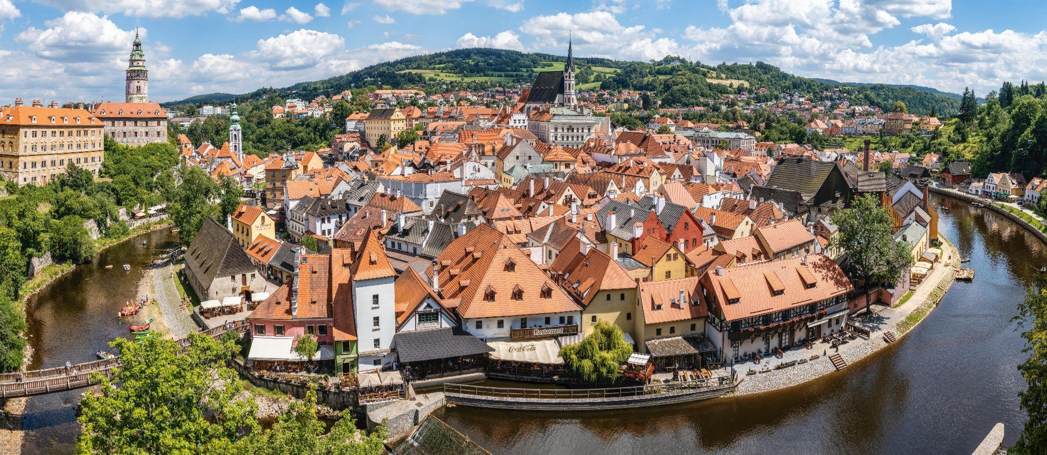 image shows a panoramic view of the town