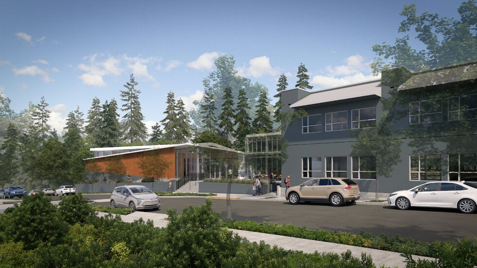 Architectural rendering showcasing the exterior of the upcoming expanded Happy Valley Library