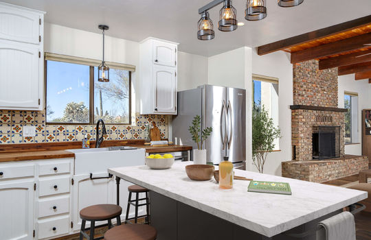 Charming Kitchen With Hexagon Saltillo Tile - Digitally Staged