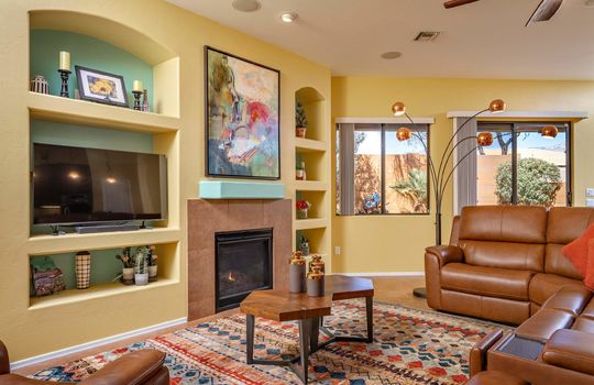 Gas fireplace operates with a flip of a switch—perfect for cool winter evenings!