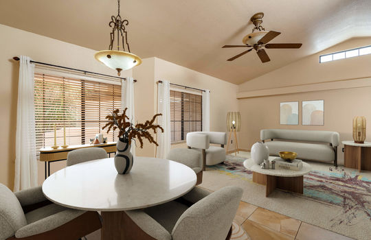 Living Space With Vaulted Ceiling- Digitally Staged