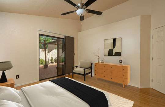 Primary Bedroom With Access to Patio- Digitally Staged