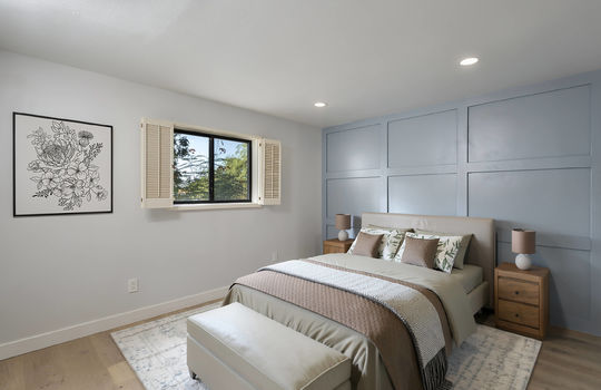 Second Guest Bedroom Offers Two Closets a Square Panel Feature Wall