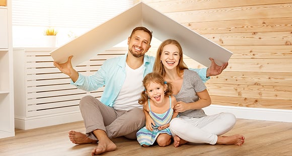 Concept,Housing,A,Young,Family.,Mother,Father,And,Child,In