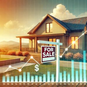 House with for sale sign and interest rate chart