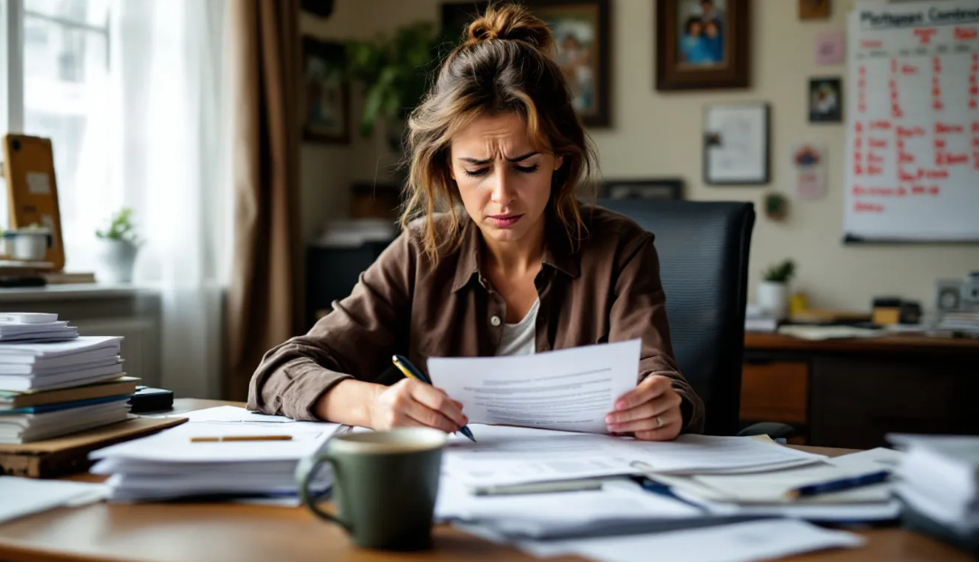 Worried homebuyer reviewing mortgage documents