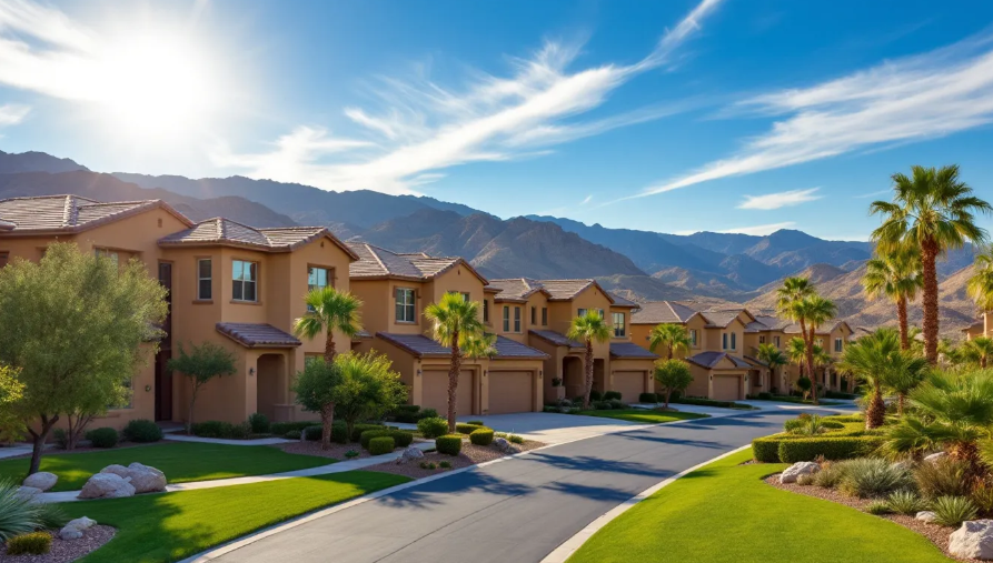 New suburban homes in Las Vegas with desert backdrop