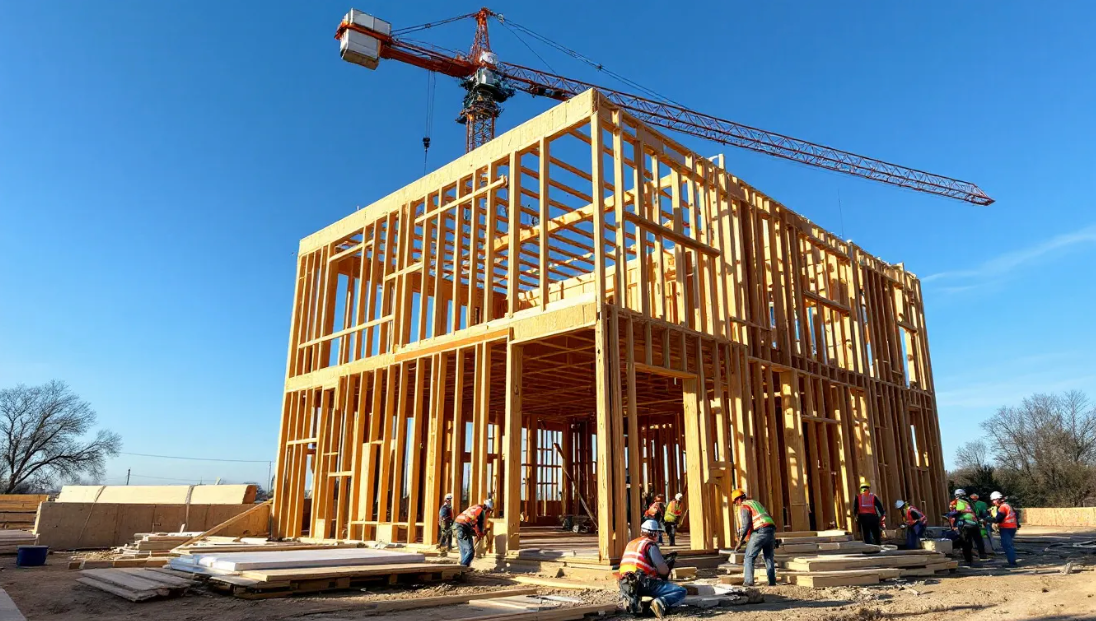 construction site with wooden framing