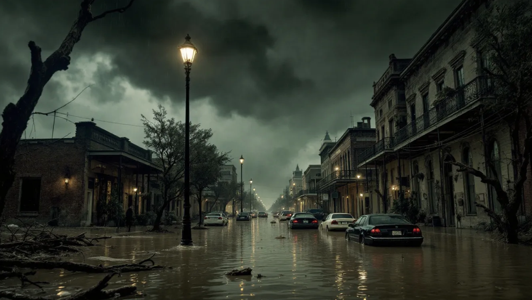 Flooded street in New Orleans after heavy rain