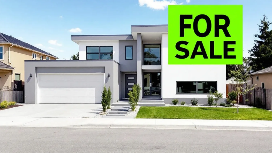 Modern house with for sale sign