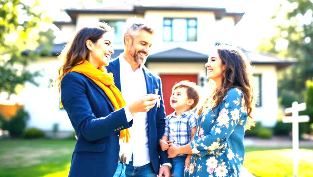 real estate agent handing keys to buyer