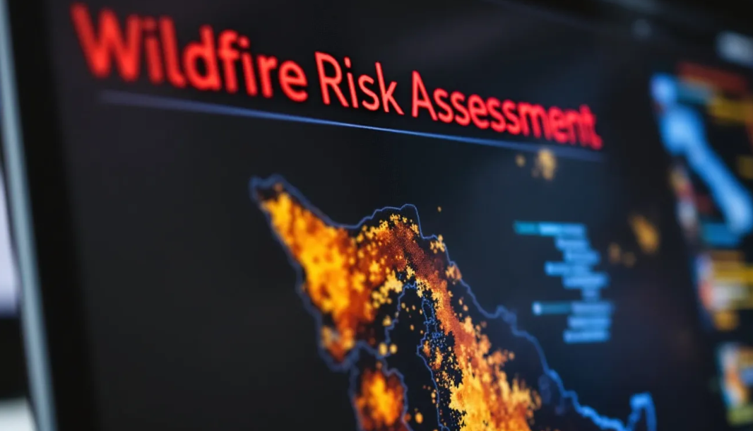 AI wildfire risk map on computer screen