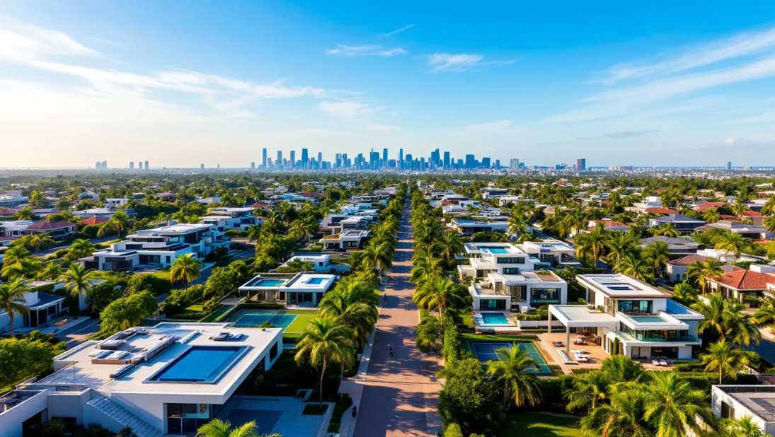 aerial view of luxury homes in city