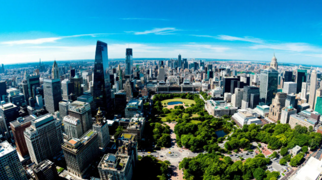 Aerial view of a bustling metropolis