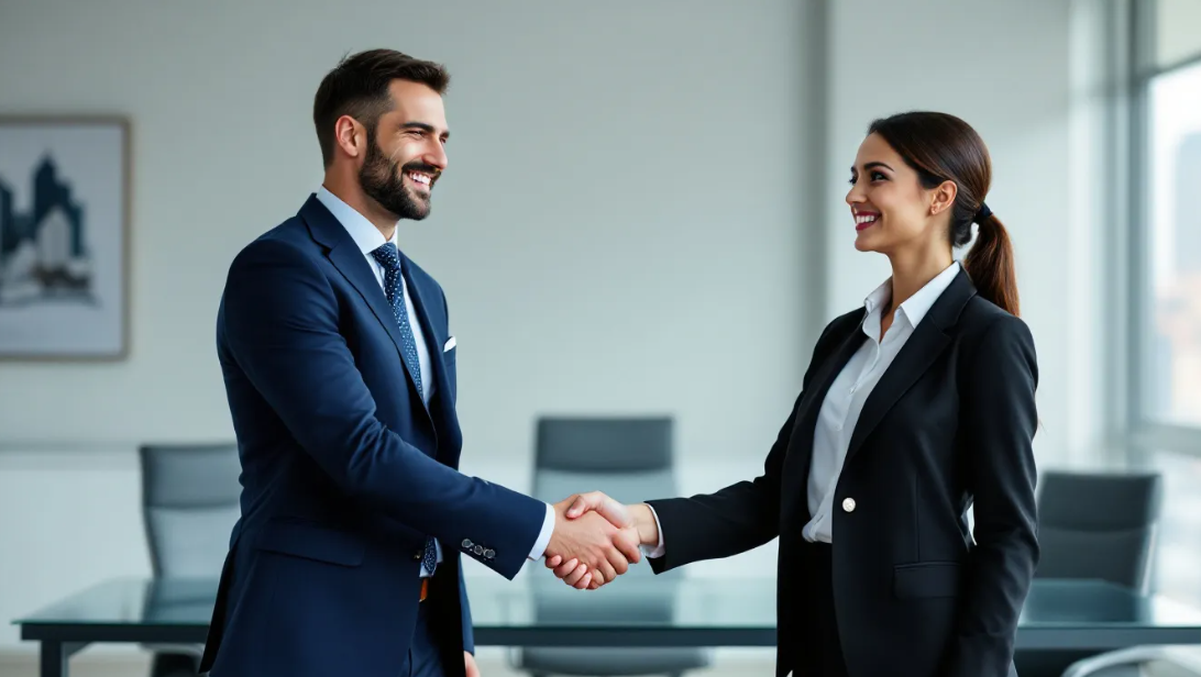 Handshake between business professionals in office