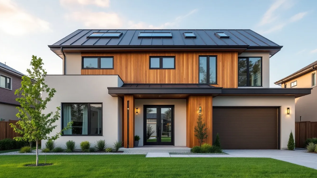 modern suburban home exterior, sunny day