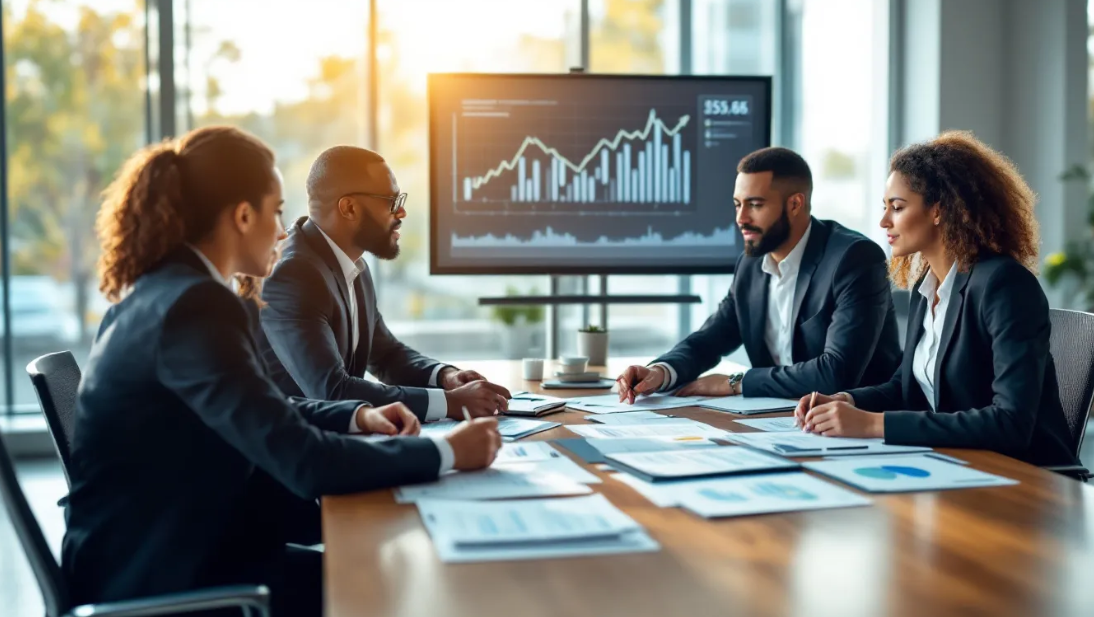 business team analyzing financial reports