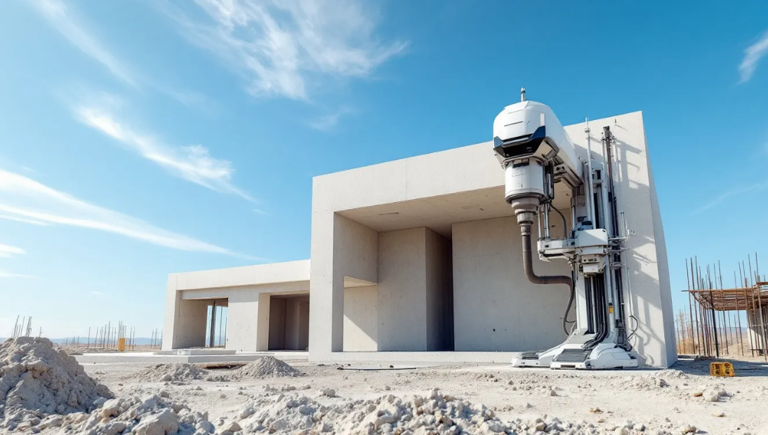 modern 3D printer building concrete house walls