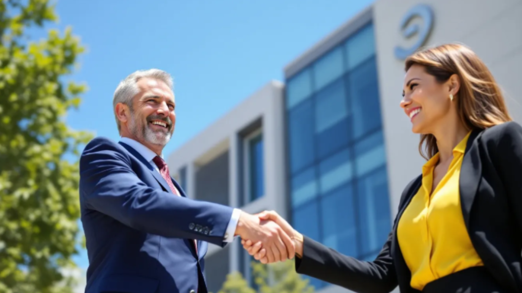 Handshake between real estate agents outdoors