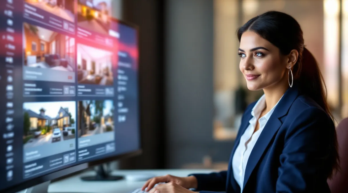 real estate agent browsing listings screen