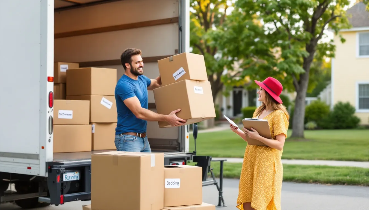 moving boxes in front of home