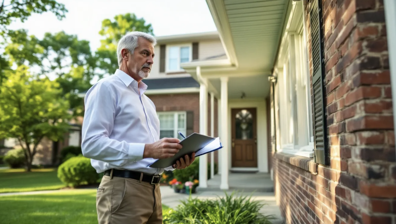 home appraiser inspecting house exterior