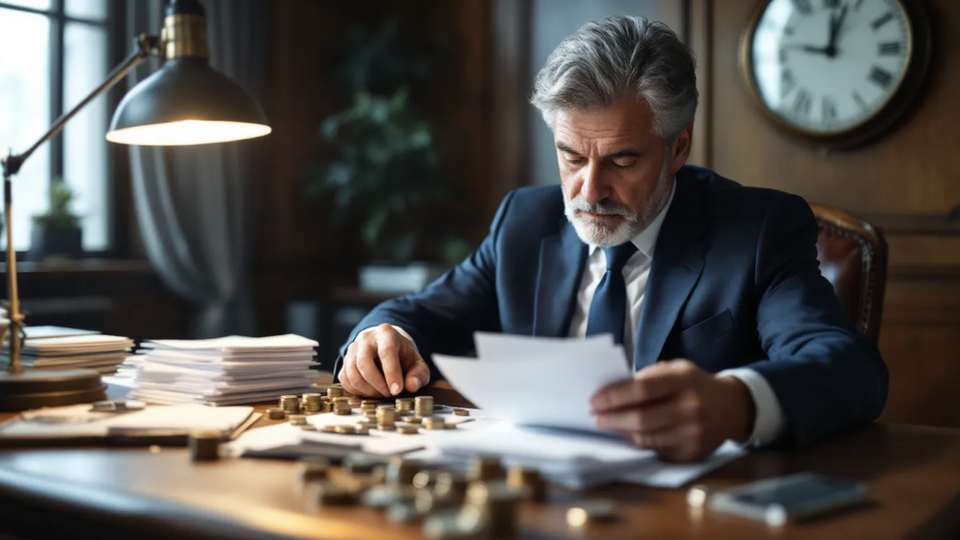 investor balancing coins and papers