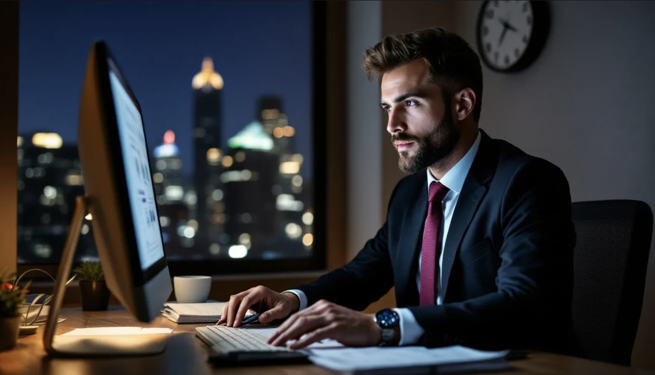 real estate agent working late at night