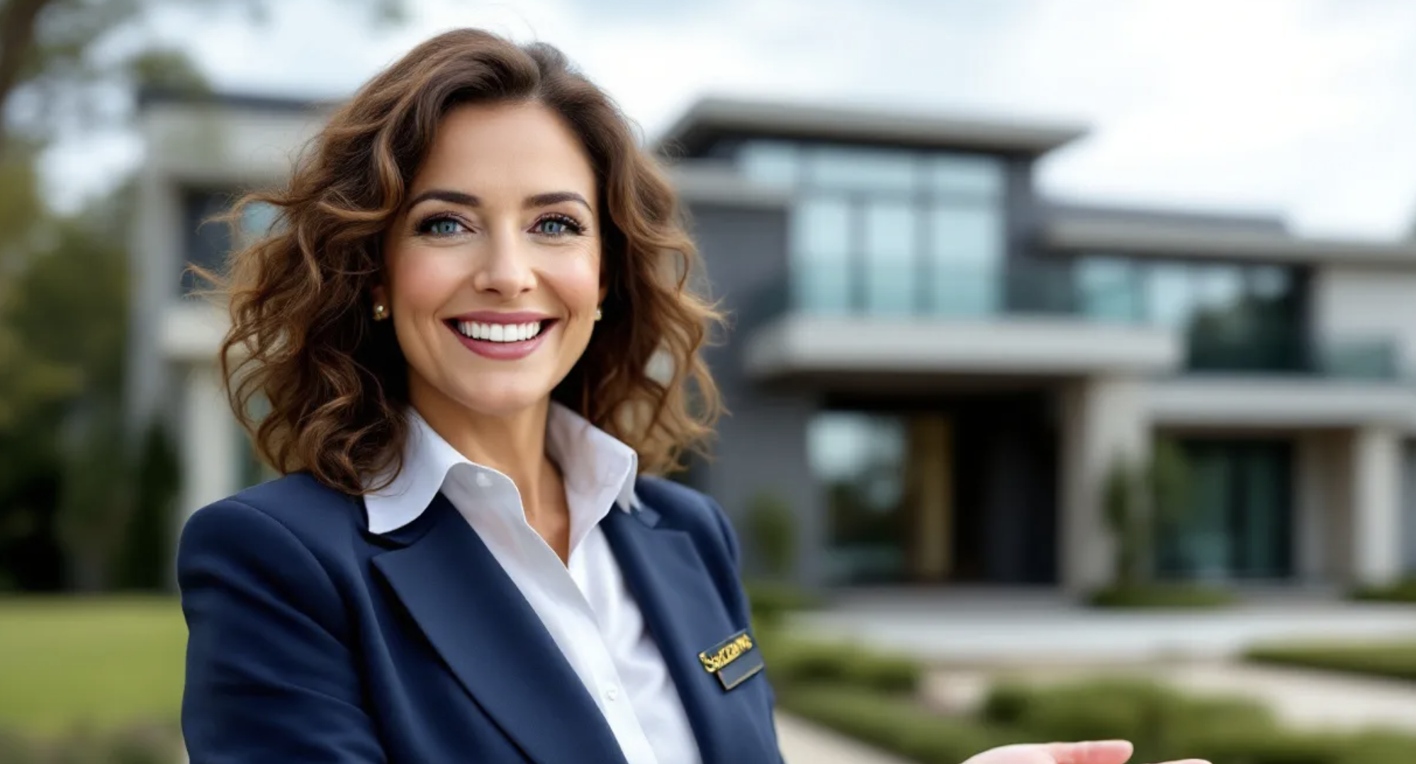 smiling real estate agent at luxury home