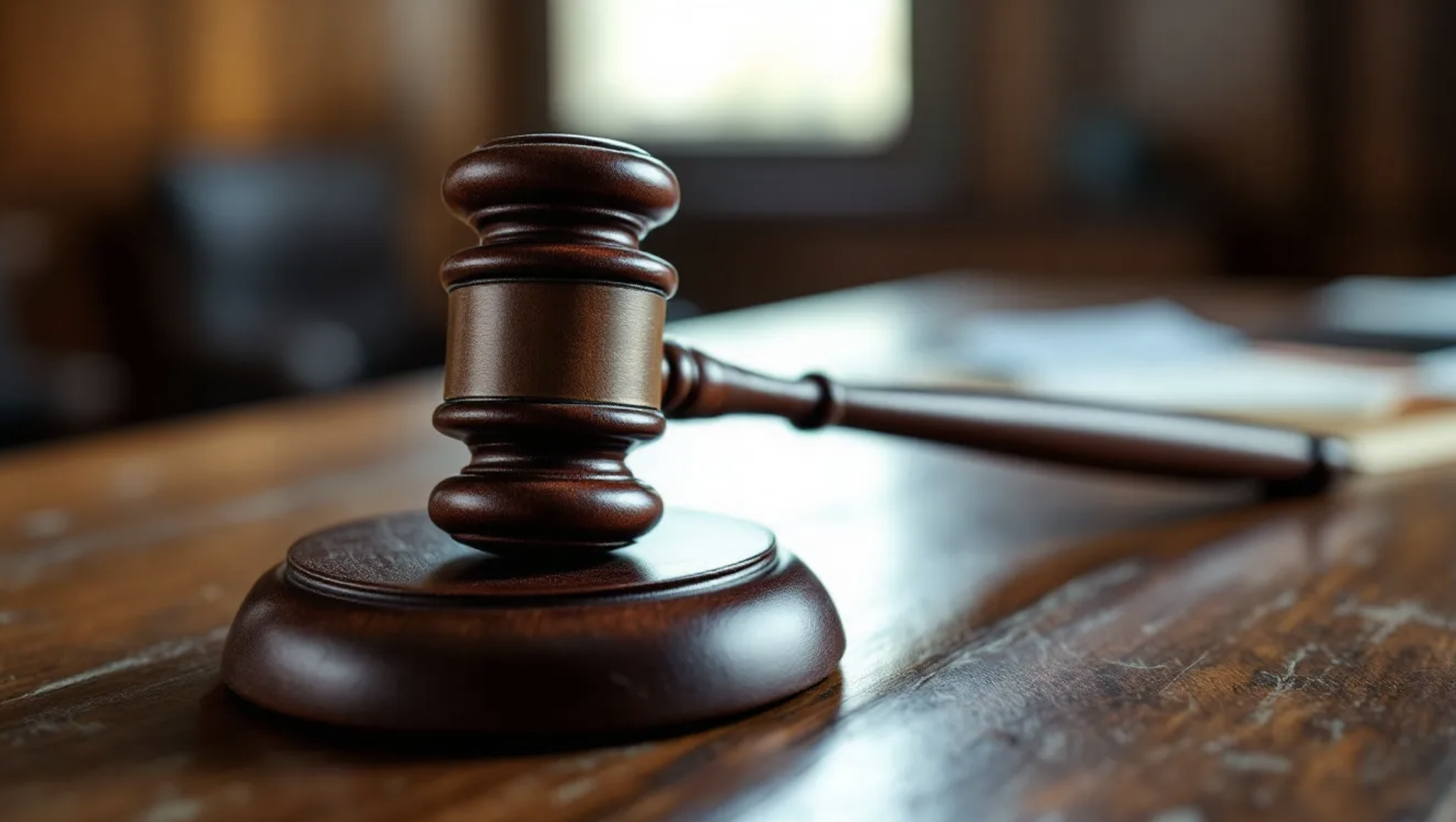 judge gavel on courtroom desk