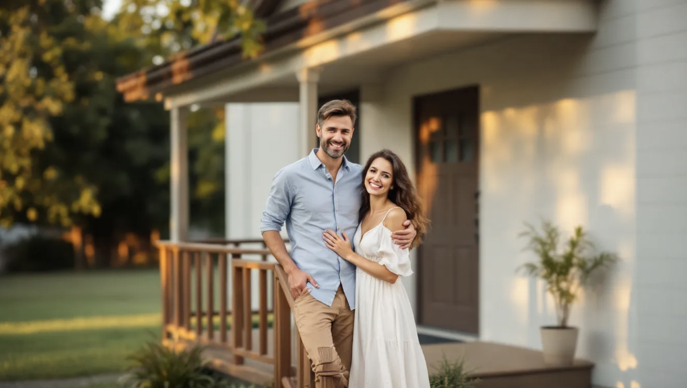 happy couple outside their house