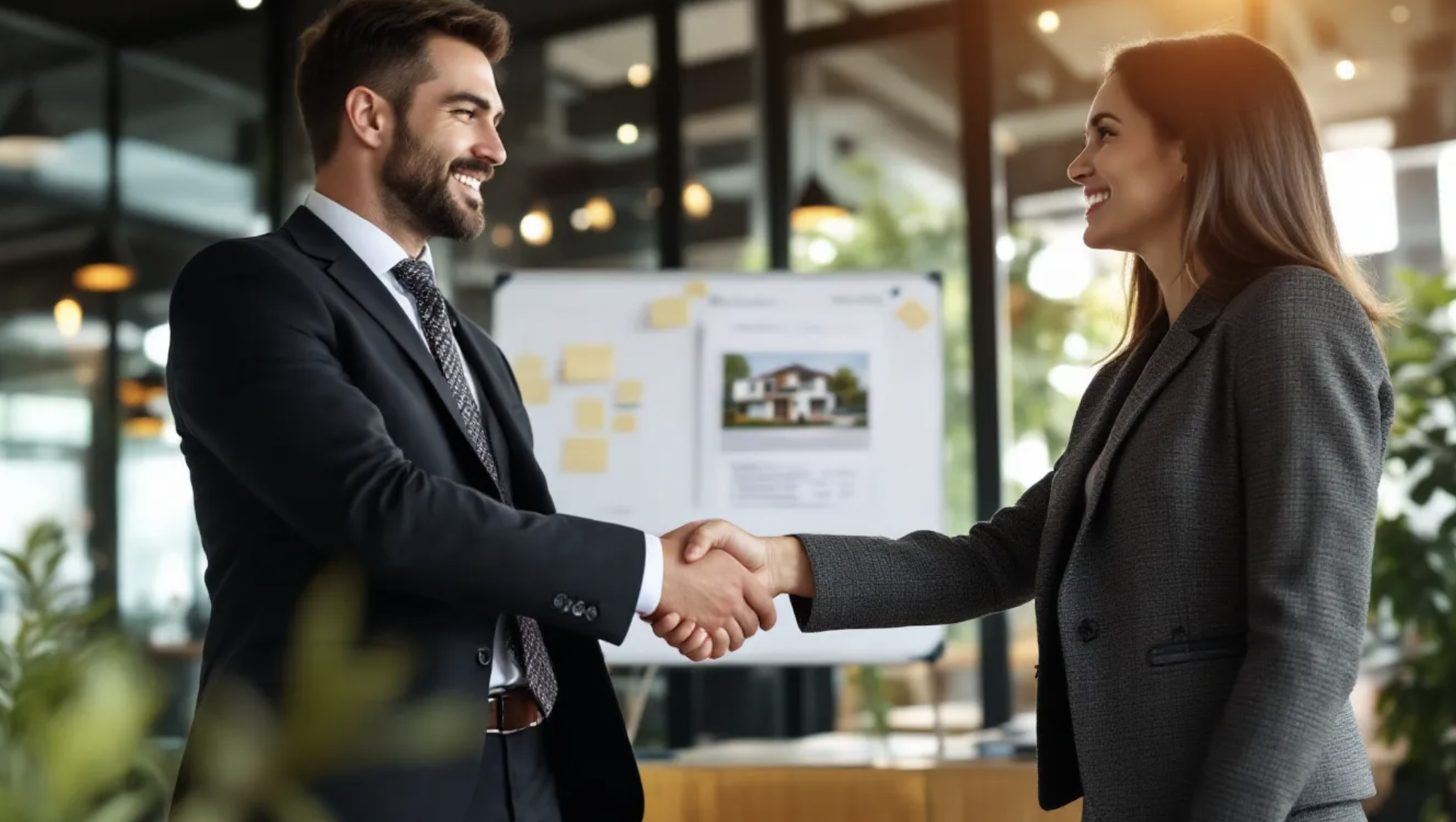 real estate agent shaking hands with client