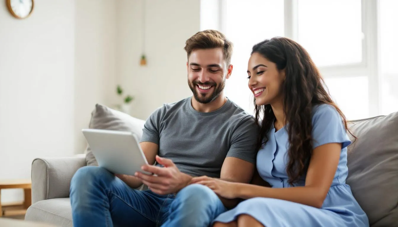 young couple browsing homes on tablet