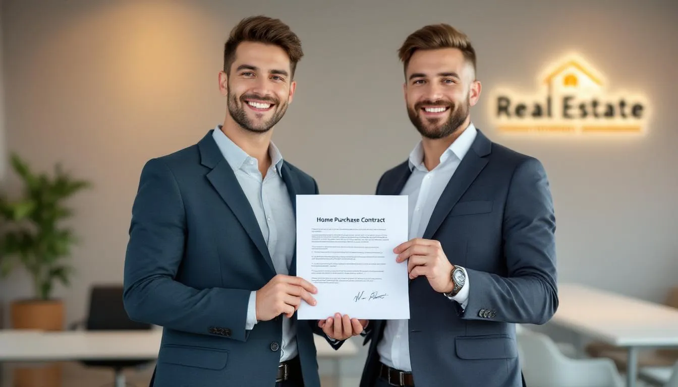 happy couple signing home purchase contract