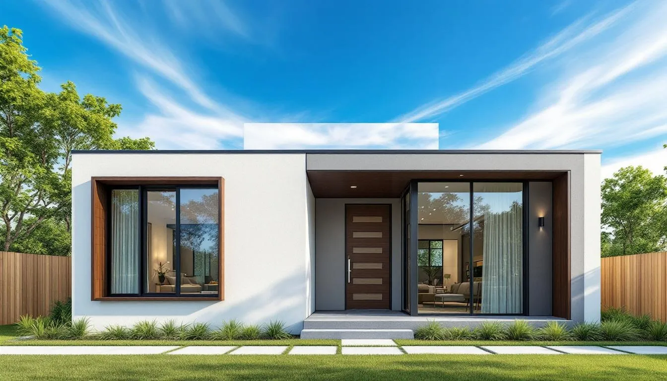 modern home exterior under blue sky