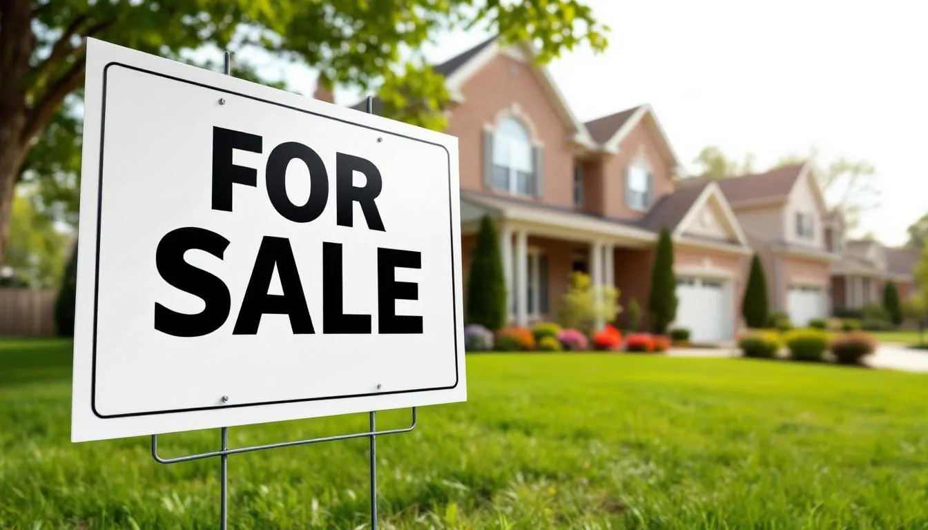for sale sign outside suburban home