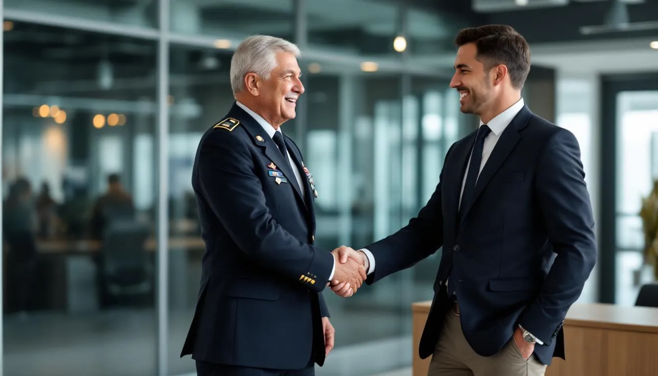 military veteran shaking hands with banker