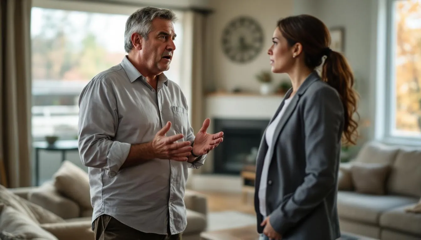 worried home seller talking with agent