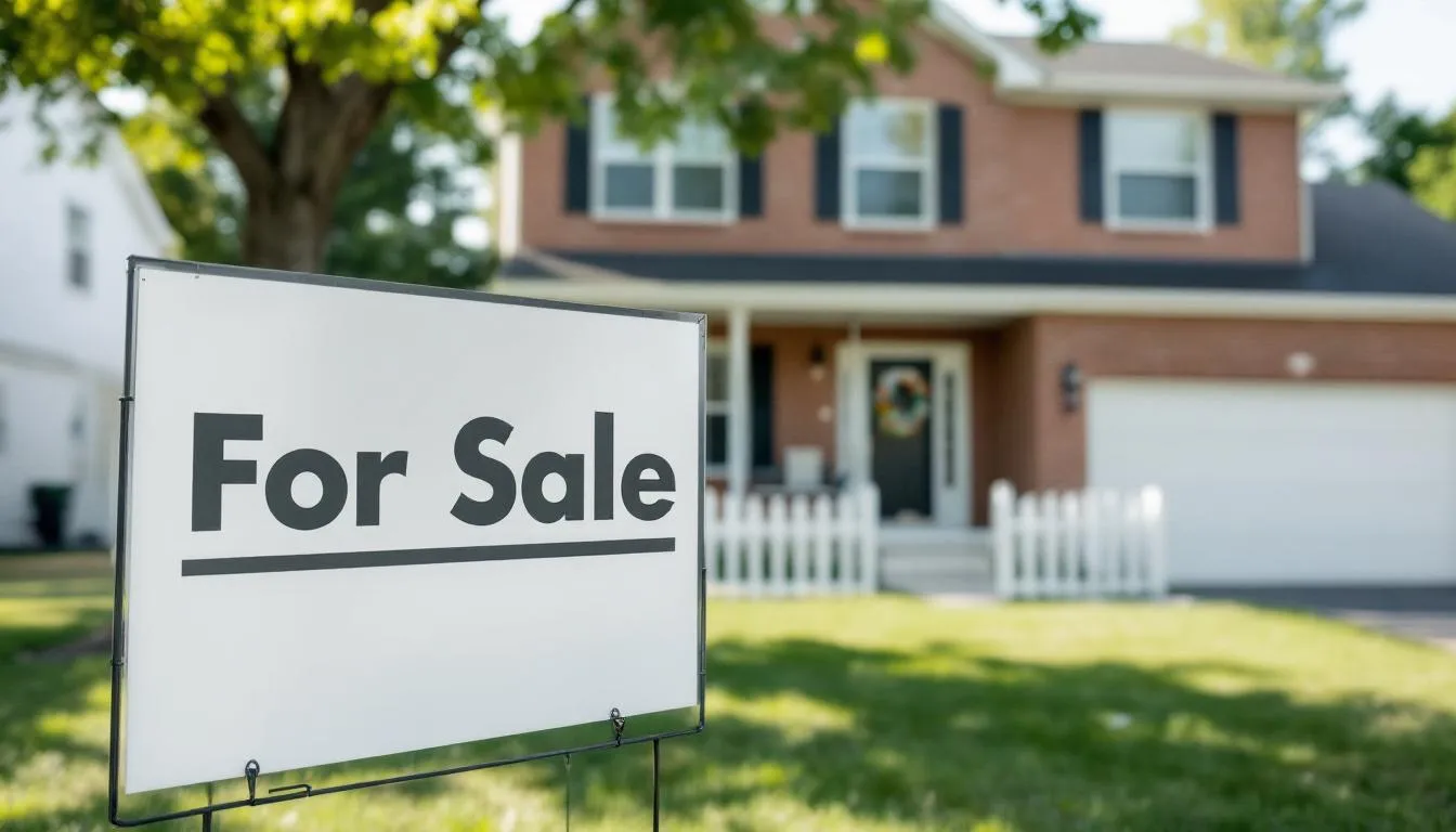 suburban home for sale with real estate sign