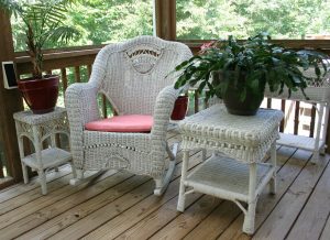 Peaceful spot with wicker chair