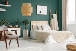 Bedroom with Green Painted Wall