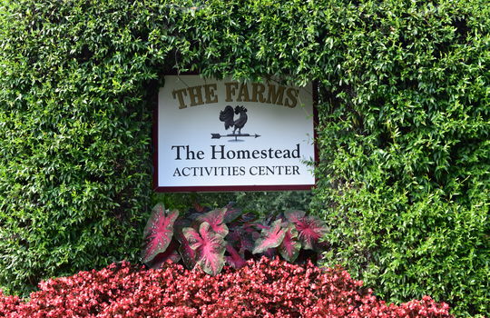 Entrance sign to the activities center at The Homestead in The Farms