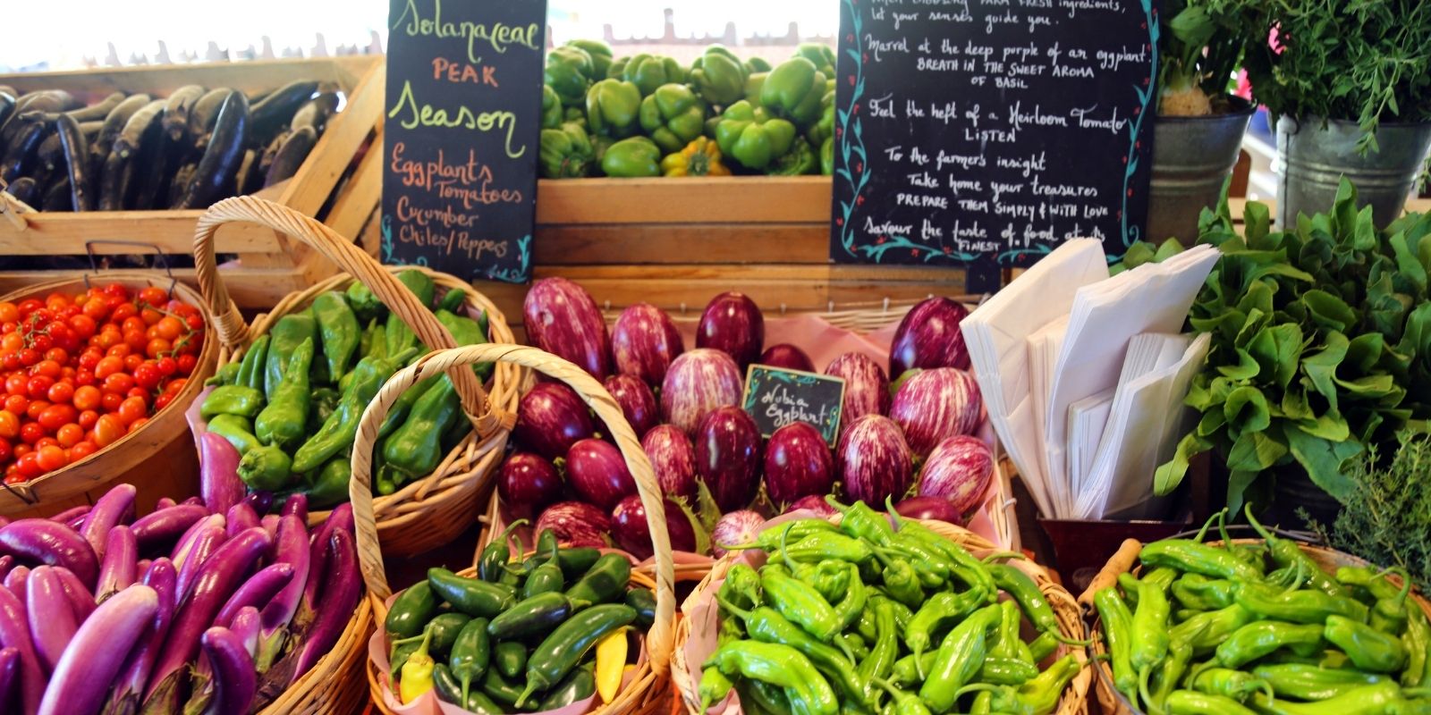 Table of fresh vegetables at a farmer's market in Fort Worth