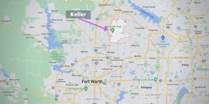 Map with an outline of Keller, TX