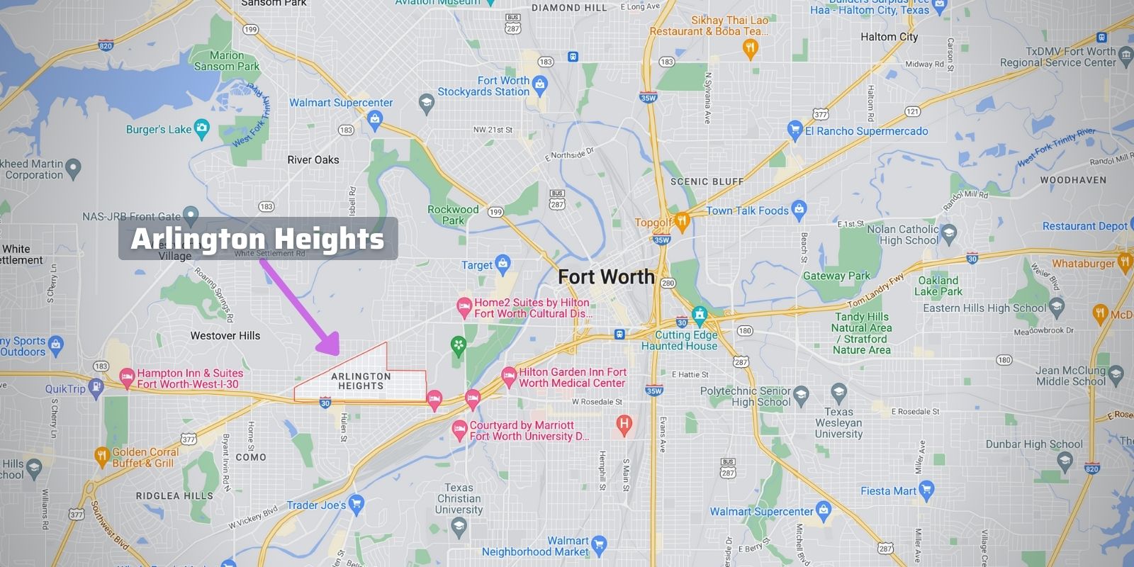 Map with an outline of Arlington Heights