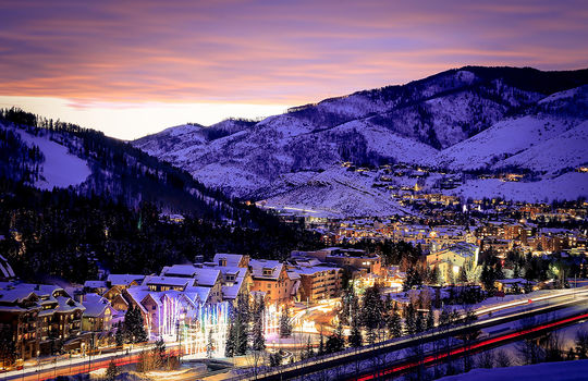 Vail Village at dusk, Colorado, America, USA